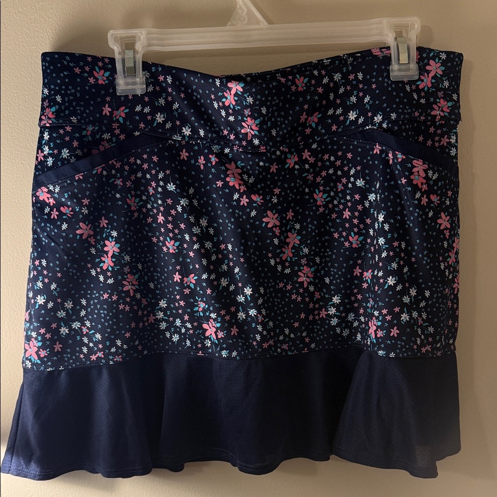 Callaway Navy Floral Ruffle-Hem Skort with Pink & Light Blue Accents